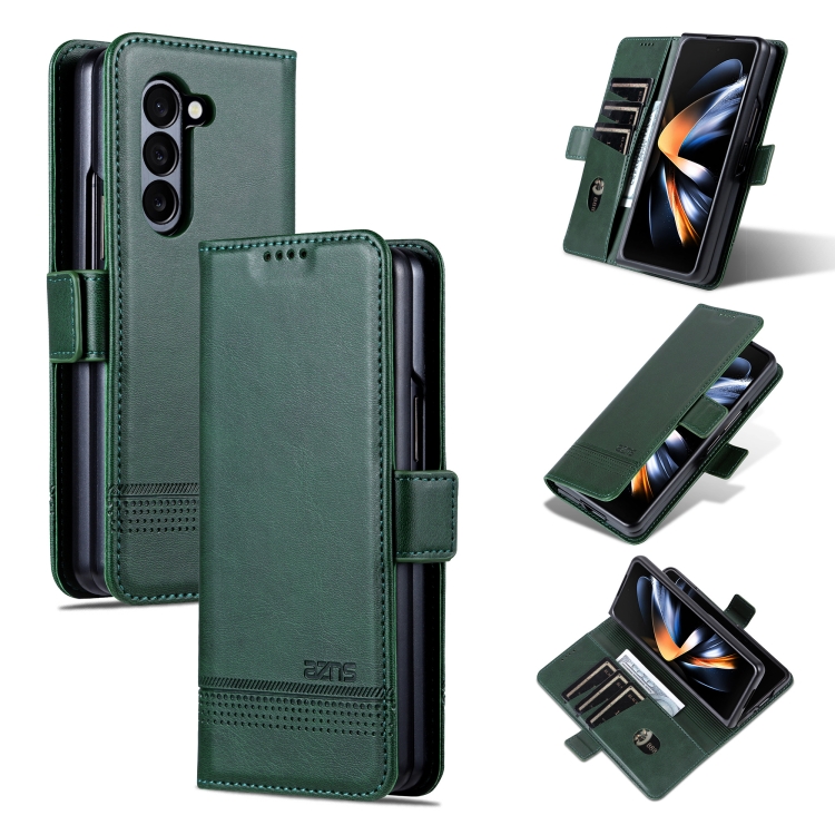

For Samsung Galaxy Z Fold6 5G AZNS Magnetic Calf Texture Flip Leather Phone Case(Dark Green)