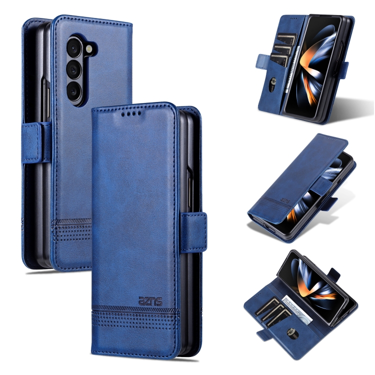 

For Samsung Galaxy Z Fold6 5G AZNS Magnetic Calf Texture Flip Leather Phone Case(Dark Blue)