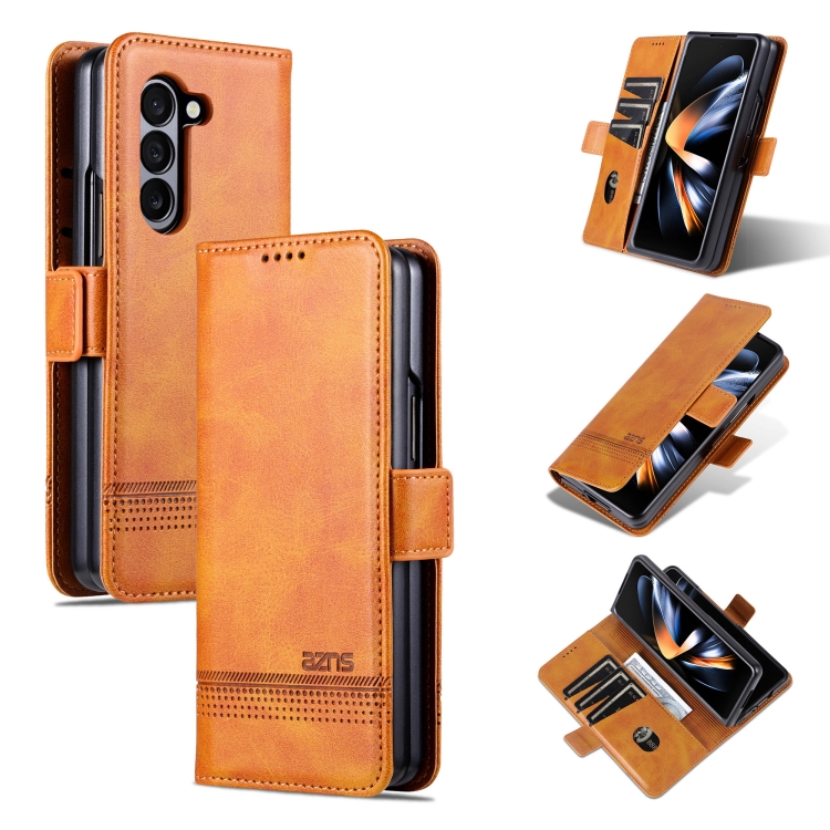 

For Samsung Galaxy Z Fold6 5G AZNS Magnetic Calf Texture Flip Leather Phone Case(Light Brown)