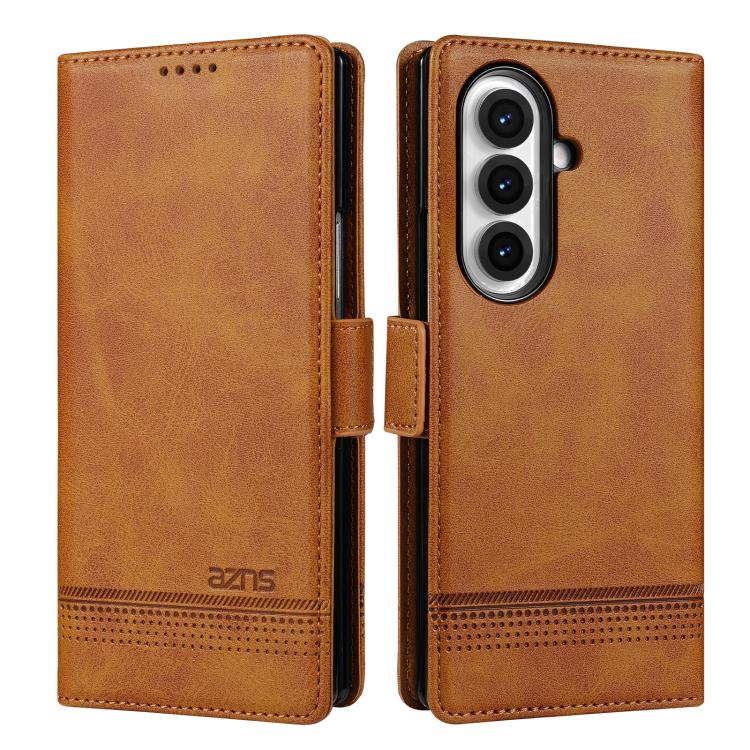 

For Samsung Galaxy Z Fold7 5G AZNS Magnetic Calf Texture Flip Leather Phone Case(Light Brown)