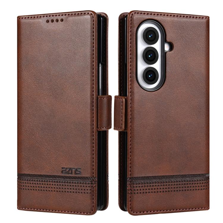 

For Samsung Galaxy Z Fold7 5G AZNS Magnetic Calf Texture Flip Leather Phone Case(Dark Brown)