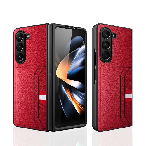

For Samsung Galaxy Z Fold5 5G Litchi Texture Card Slot Phone Case(Red)