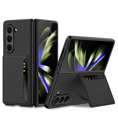 

For Samsung Galaxy Z Fold5 GKK Ultra-thin Leather Phone Case with Card Slots(Carbon Fiber Texture)