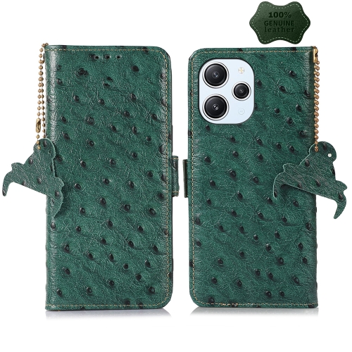 

For Xiaomi Redmi 12 Ostrich Pattern Genuine Leather RFID Phone Case(Green)