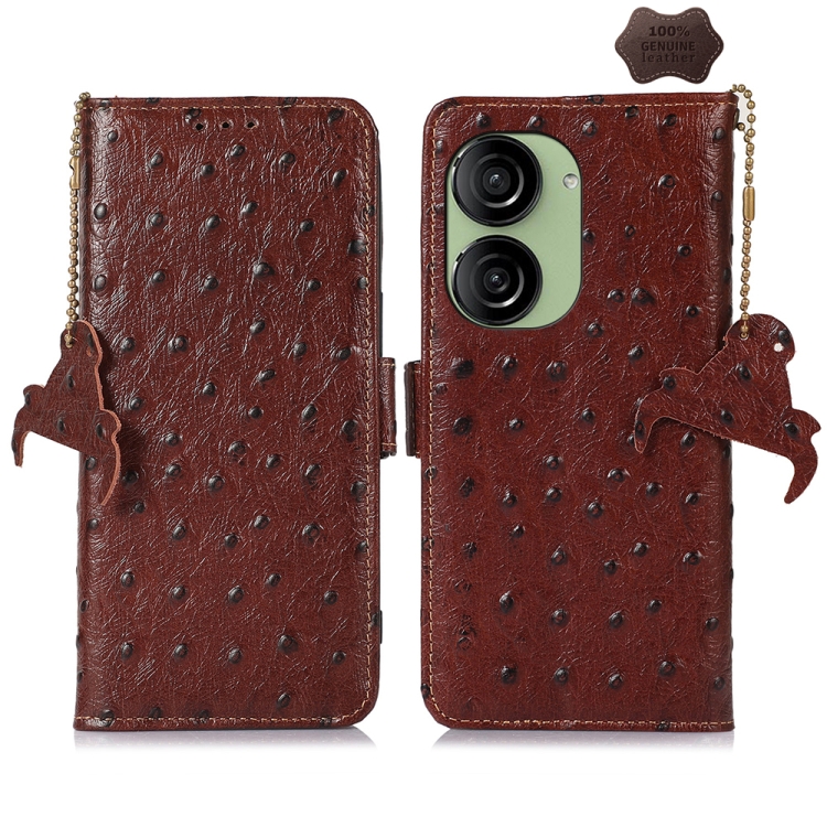 

For Asus Zenfone 10 / Zenfone 9 Ostrich Pattern Genuine Leather RFID Phone Case(Coffee)
