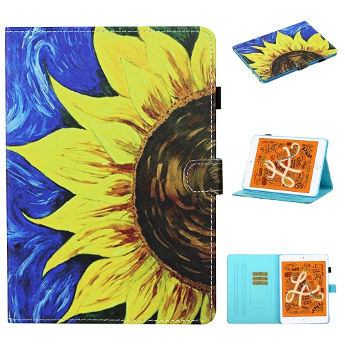 For iPad mini 5 / 4 / 3 / 2 / 1 Colored Drawing Stitching Horizontal Flip Leather Case, with Holder & Card Slots & Sleep / Wake-up Function(Sunflower)
