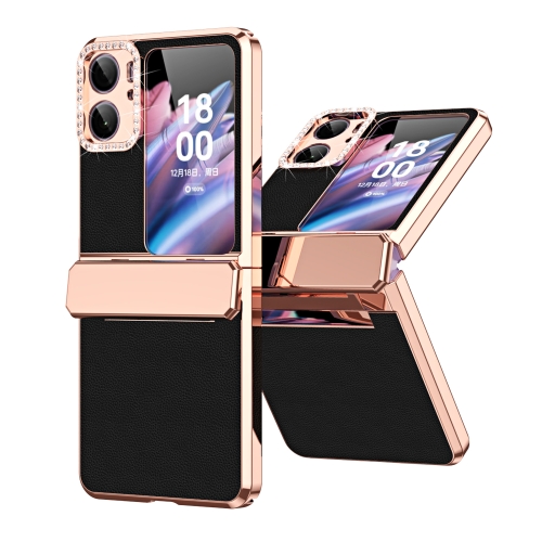 

For OPPO Find N2 Flip Plated Plain Leather Folding Phone Case with Hinge(Black)