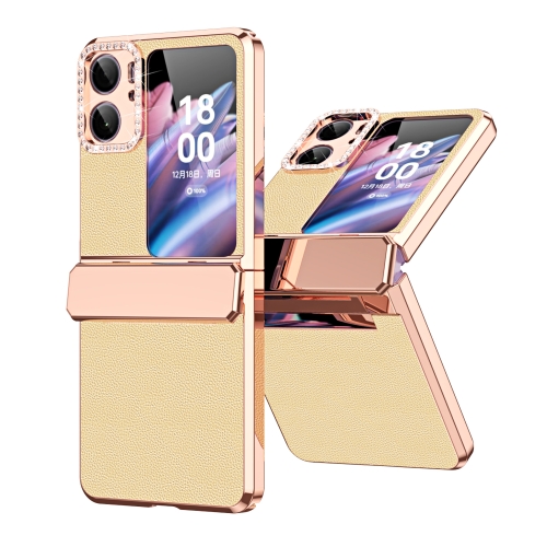 

For OPPO Find N2 Flip Plated Plain Leather Folding Phone Case with Hinge(Gold)