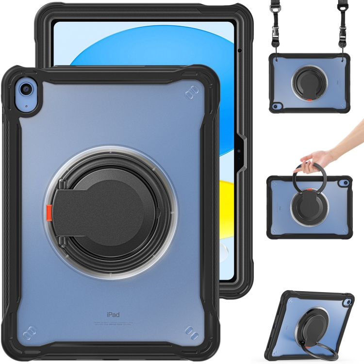 

For iPad 10th Gen 10.9 2022 Heavy Duty Hybrid Tablet Case with Handle & Strap(Black)