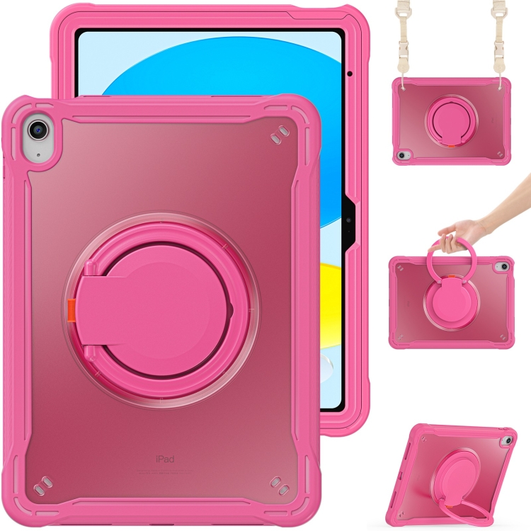 

For iPad 10th Gen 10.9 2022 Heavy Duty Hybrid Tablet Case with Handle & Strap(Rose Red)