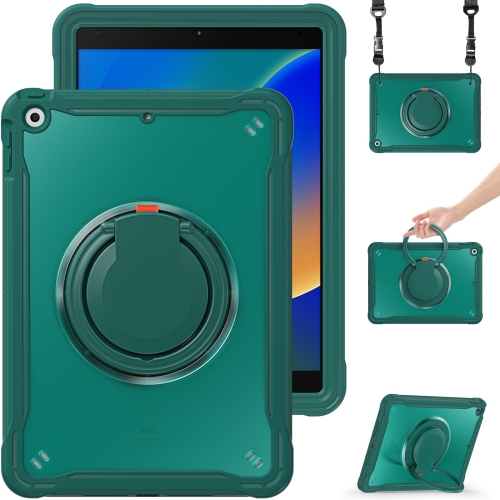 

For iPad 10.2 2021 / 2020 / 2019 Heavy Duty Hybrid Tablet Case with Handle & Strap(Dark Green)