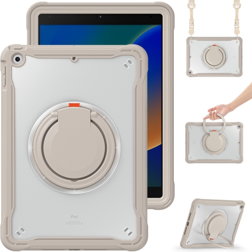 

For iPad 10.2 2021 / 2020 / 2019 Heavy Duty Hybrid Tablet Case with Handle & Strap(Khaki)