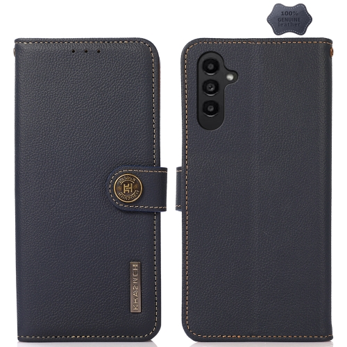 

For Samsung Galaxy M34 5G KHAZNEH Custer Genuine Leather RFID Phone Case(Blue)