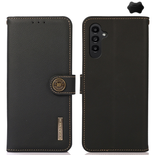 

For Samsung Galaxy A15 KHAZNEH Custer Genuine Leather RFID Phone Case(Black)