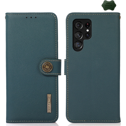 

For Samsung Galaxy S24 Ultra KHAZNEH Custer Genuine Leather RFID Phone Case(Green)