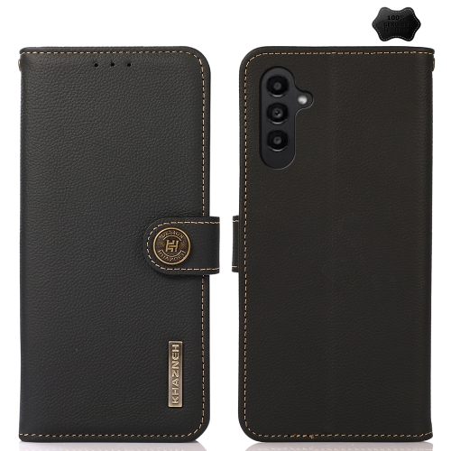 

For Samsung Galaxy S24+ KHAZNEH Custer Genuine Leather RFID Phone Case(Black)