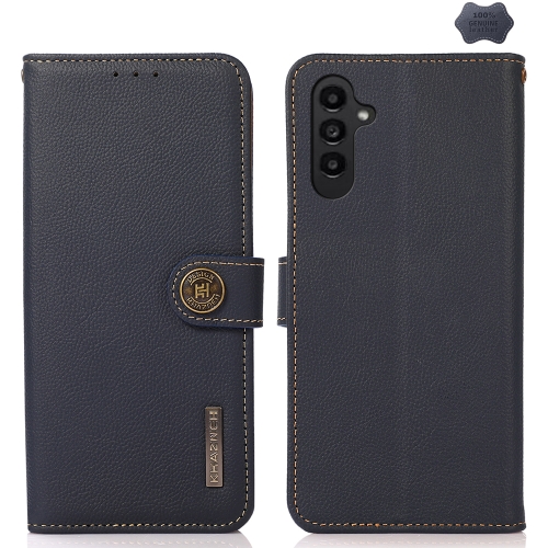 

For Samsung Galaxy S24+ KHAZNEH Custer Genuine Leather RFID Phone Case(Blue)