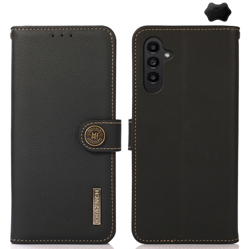 For Samsung Galaxy S24 KHAZNEH Custer Genuine Leather RFID Phone Case(Black)