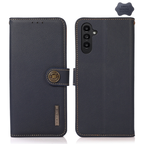 

For Samsung Galaxy A05s KHAZNEH Custer Genuine Leather RFID Phone Case(Blue)