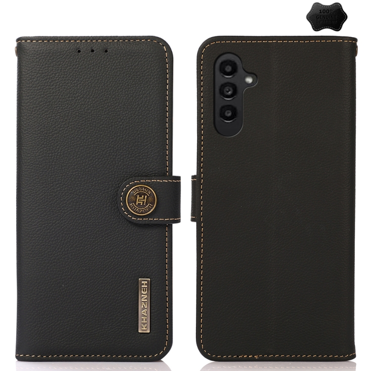 

For Samsung Galaxy A25 5G Global KHAZNEH Custer Genuine Leather RFID Phone Case(Black)