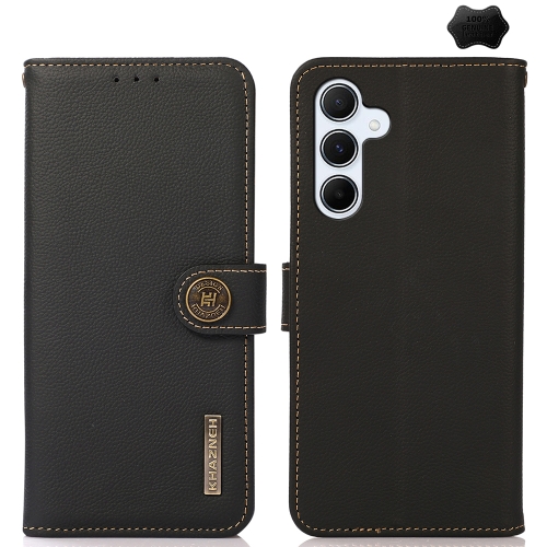 

For Samsung Galaxy A55 5G KHAZNEH Custer Genuine Leather RFID Phone Case(Black)