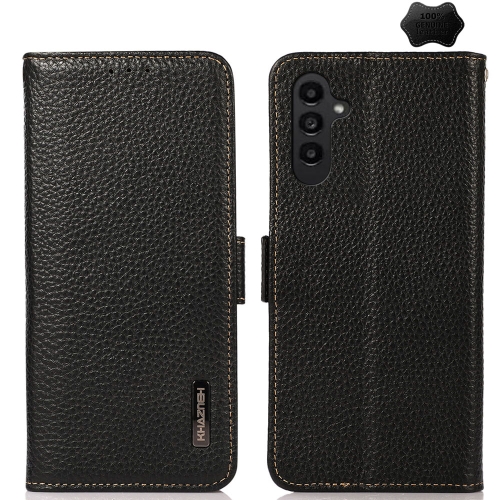 

For Samsung Galaxy M34 5G KHAZNEH Side-Magnetic Litchi Genuine Leather RFID Phone Case(Black)