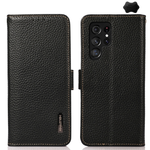 

For Samsung Galaxy S24 Ultra KHAZNEH Side-Magnetic Litchi Genuine Leather RFID Phone Case(Black)