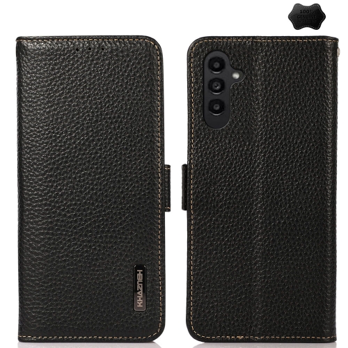 

For Samsung Galaxy S24 KHAZNEH Side-Magnetic Litchi Genuine Leather RFID Phone Case(Black)