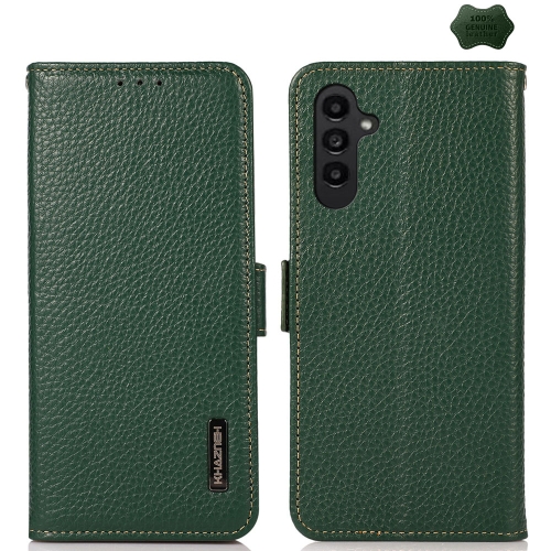 

For Samsung Galaxy S24 KHAZNEH Side-Magnetic Litchi Genuine Leather RFID Phone Case(Green)
