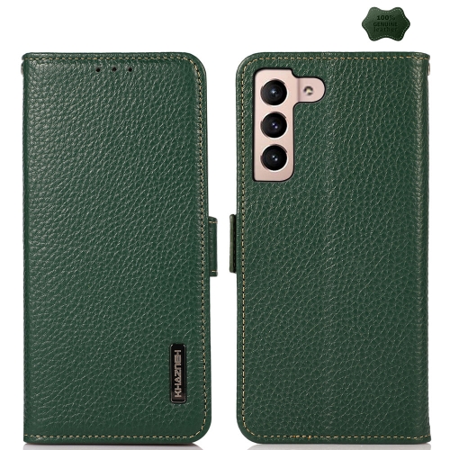 

For Samsung Galaxy A35 5G KHAZNEH Side-Magnetic Litchi Genuine Leather RFID Phone Case(Green)