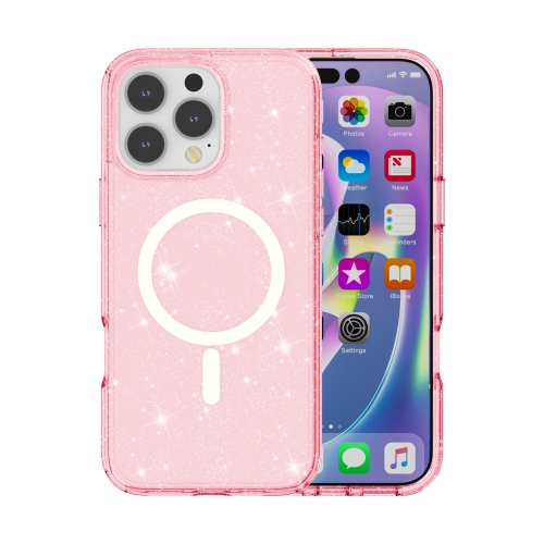 

For iPhone 16 Pro Terminator Style Glitter Powder MagSafe Magnetic Phone Case(Pink)