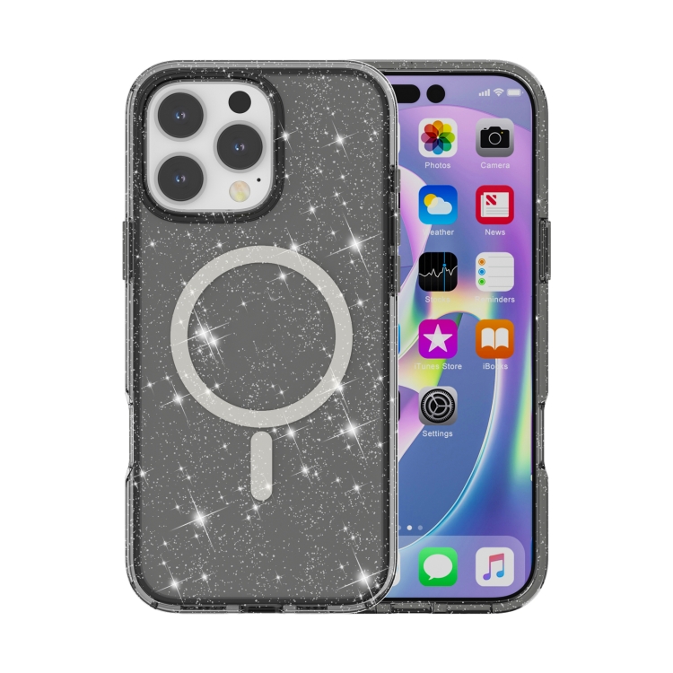 

For iPhone 16 Pro Terminator Style Glitter Powder MagSafe Magnetic Phone Case(Black)