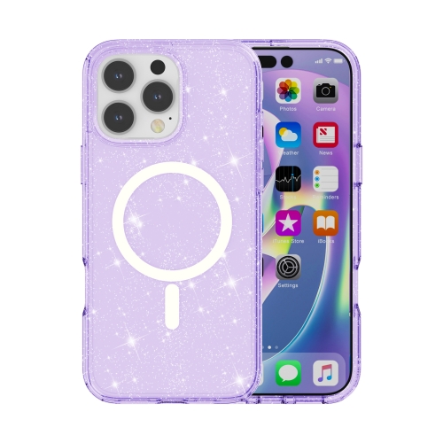 

For iPhone 16 Pro Terminator Style Glitter Powder MagSafe Magnetic Phone Case(Purple)