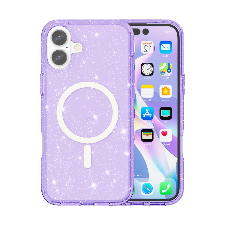 

For iPhone 16 Plus Terminator Style Glitter Powder MagSafe Magnetic Phone Case(Purple)
