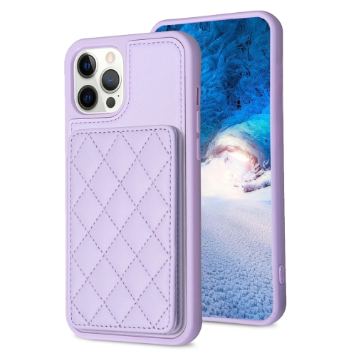 

For iPhone 12 Pro Max BF25 Square Plaid Card Bag Holder Phone Case(Purple)