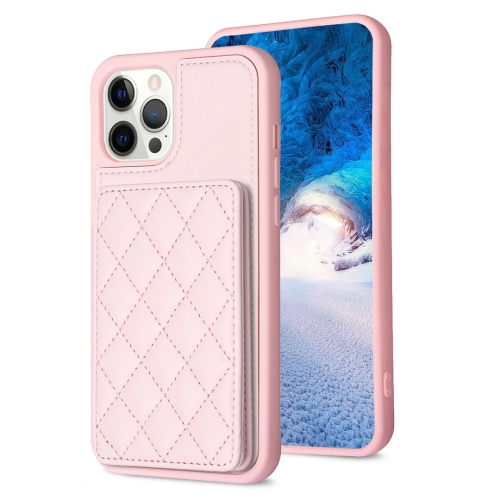 For iPhone 12 Pro Max BF25 Square Plaid Card Bag Holder Phone Case(Pink) for iphone 11 pro bf25 square plaid card bag holder phone case pink