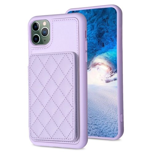 

For iPhone 11 Pro Max BF25 Square Plaid Card Bag Holder Phone Case(Purple)