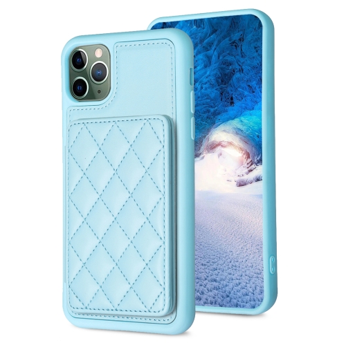 

For iPhone 11 Pro Max BF25 Square Plaid Card Bag Holder Phone Case(Blue)
