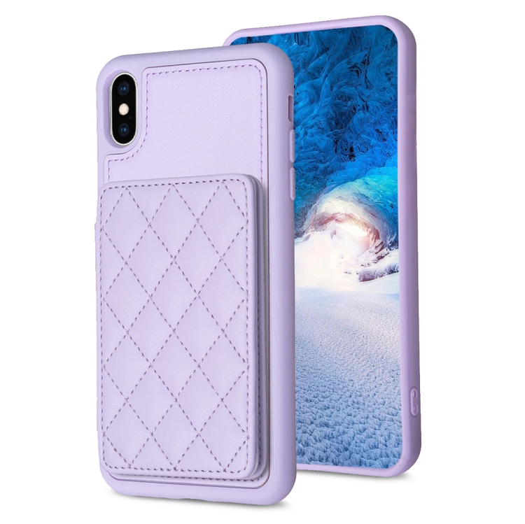 

For iPhone X / XS BF25 Square Plaid Card Bag Holder Phone Case(Purple)