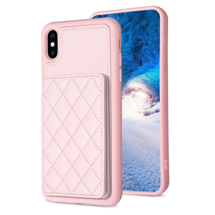 

For iPhone X / XS BF25 Square Plaid Card Bag Holder Phone Case(Pink)