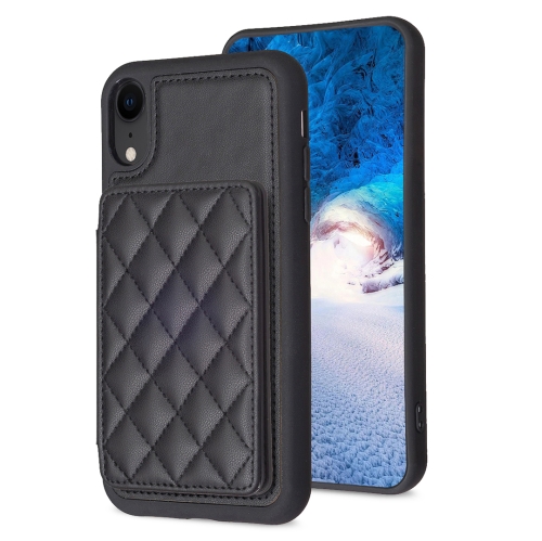 

For iPhone XR BF25 Square Plaid Card Bag Holder Phone Case(Black)