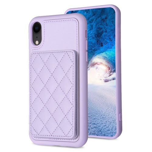 

For iPhone XR BF25 Square Plaid Card Bag Holder Phone Case(Purple)