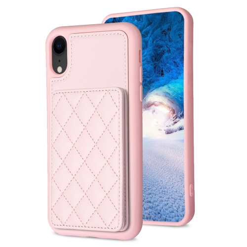 

For iPhone XR BF25 Square Plaid Card Bag Holder Phone Case(Pink)
