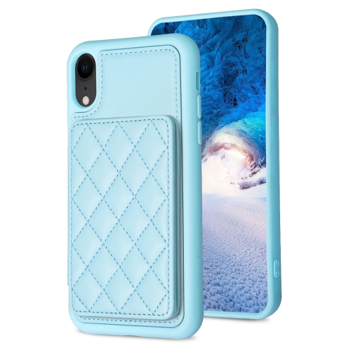 

For iPhone XR BF25 Square Plaid Card Bag Holder Phone Case(Blue)