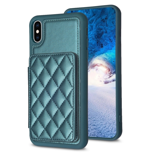 

For iPhone XS Max BF25 Square Plaid Card Bag Holder Phone Case(Green)