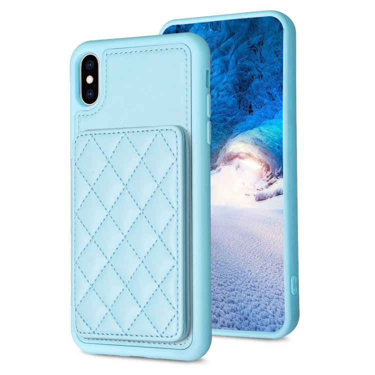 

For iPhone XS Max BF25 Square Plaid Card Bag Holder Phone Case(Blue)