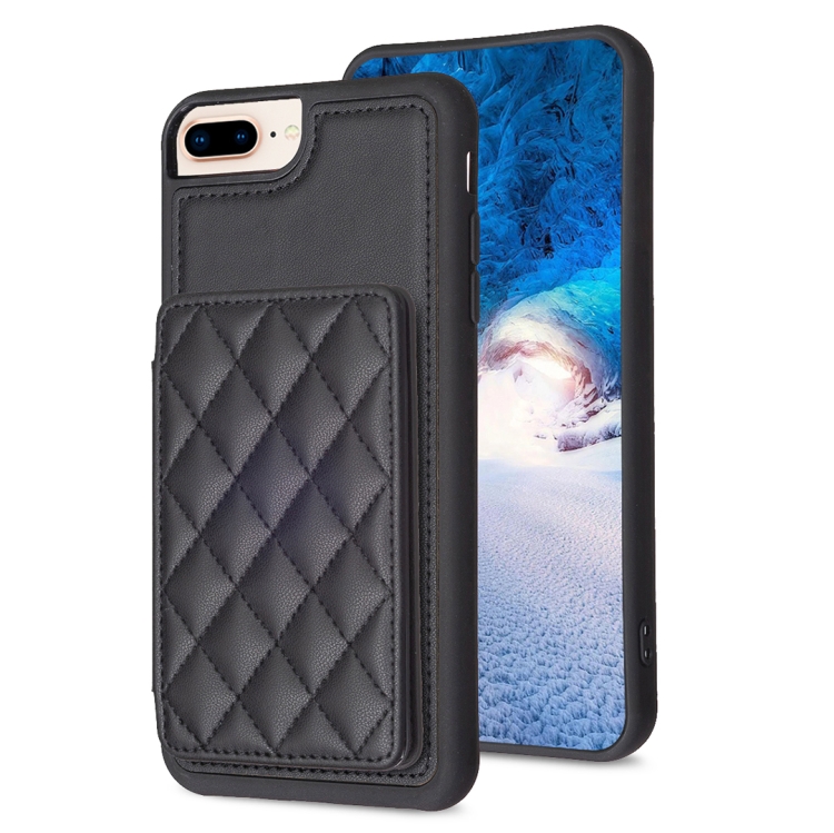 

For iPhone 8 Plus / 7 Plus BF25 Square Plaid Card Bag Holder Phone Case(Black)