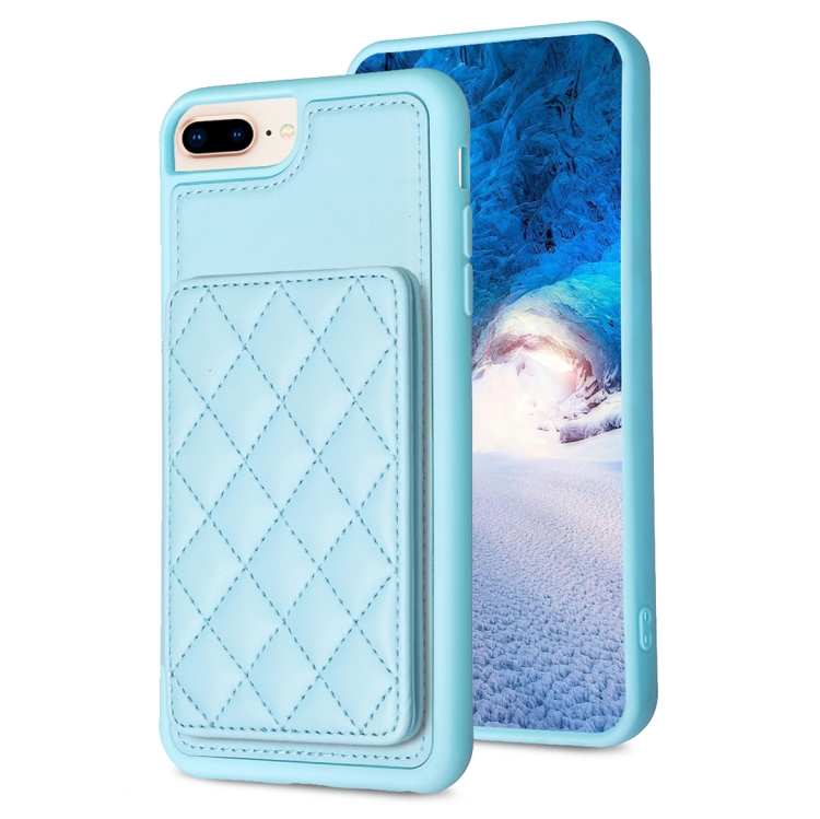 

For iPhone 8 Plus / 7 Plus BF25 Square Plaid Card Bag Holder Phone Case(Blue)