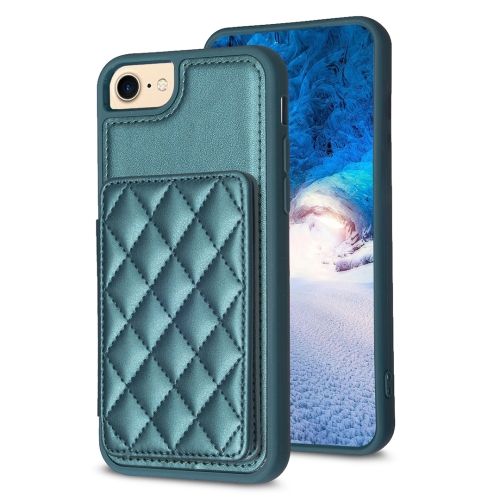 For iPhone SE 2022 / 2020 / 8 / 7 BF25 Square Plaid Card Bag Holder Phone Case(Green) for iphone se 2022 2020 8 7 armor series holder phone case blue