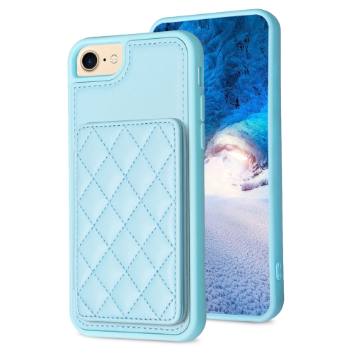 

For iPhone SE 2022 / 2020 / 8 / 7 BF25 Square Plaid Card Bag Holder Phone Case(Blue)